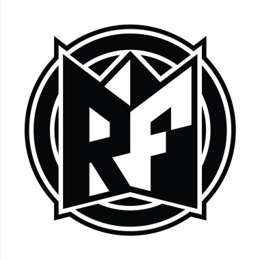 RF Logo tasarım şablonu ayna kalkan şekli ve daire şeklinde yuvarlak