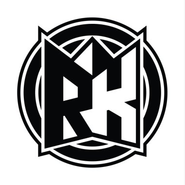 RK logo monogram tasarım şablonu ayna kalkan şekli ve daire şeklinde yuvarlak