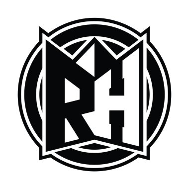 RH logo monogram tasarım şablonu ayna kalkan şekli ve daire şeklinde yuvarlak