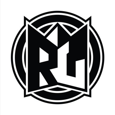 RL Logo monogram tasarım şablonu ayna kalkan şekli ve daire şeklinde yuvarlak