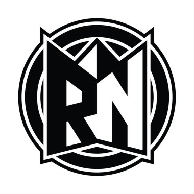 RN Logo tasarım şablonu ayna kalkan şekli ve daire şeklinde yuvarlak