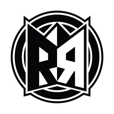 RR Logo monogram tasarım şablonu ayna kalkan şekli ve daire şeklinde yuvarlak