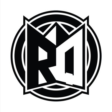 RQ Logo monogram tasarım şablonu ayna kalkan şekli ve daire şeklinde yuvarlak