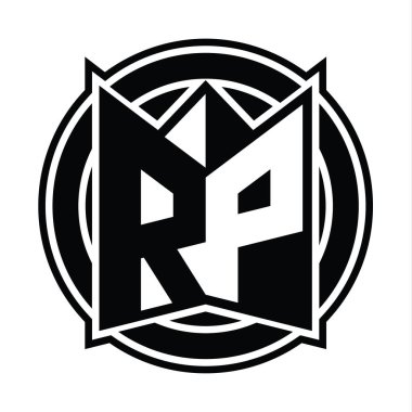 RP Logo monogram tasarım şablonu ayna kalkan şekli ve daire şeklinde yuvarlak