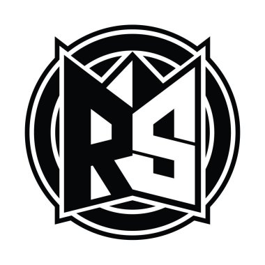 RS Logo tasarım şablonu ayna kalkan şekli ve daire şeklinde yuvarlak