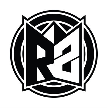 RZ logo monogram tasarım şablonu ayna kalkan şekli ve daire şeklinde yuvarlak