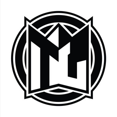 TL Logo monogram tasarım şablonu ayna kalkan şekli ve daire şeklinde yuvarlak