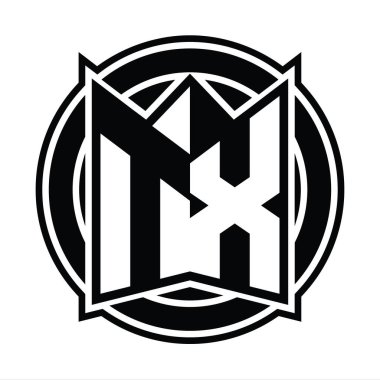 TX Logo monogram tasarım şablonu ayna kalkan şekli ve daire şeklinde yuvarlak