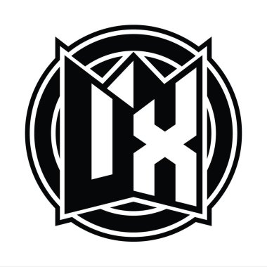 UX Logo tasarım şablonu ayna kalkan şekli ve daire şeklinde yuvarlak
