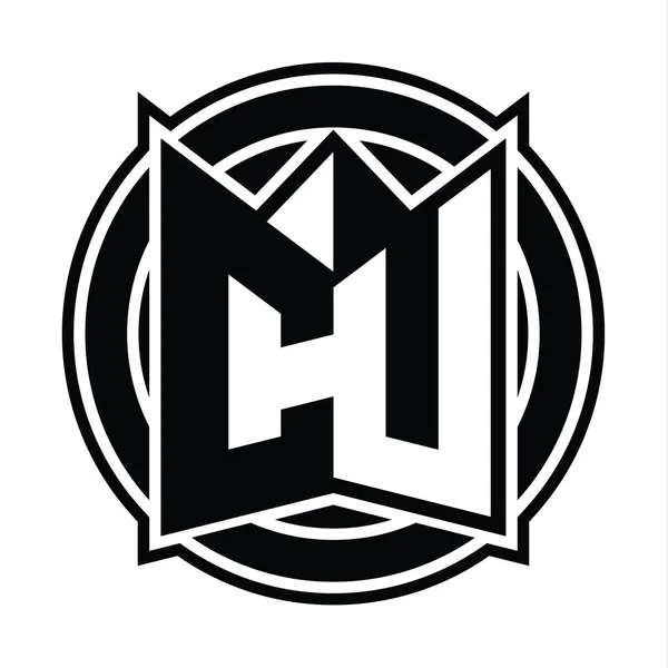 Wzór Monogramu Logo Lustrzanym Kształtem Tarczy Okręgiem Zaokrąglonym — Zdjęcie stockowe