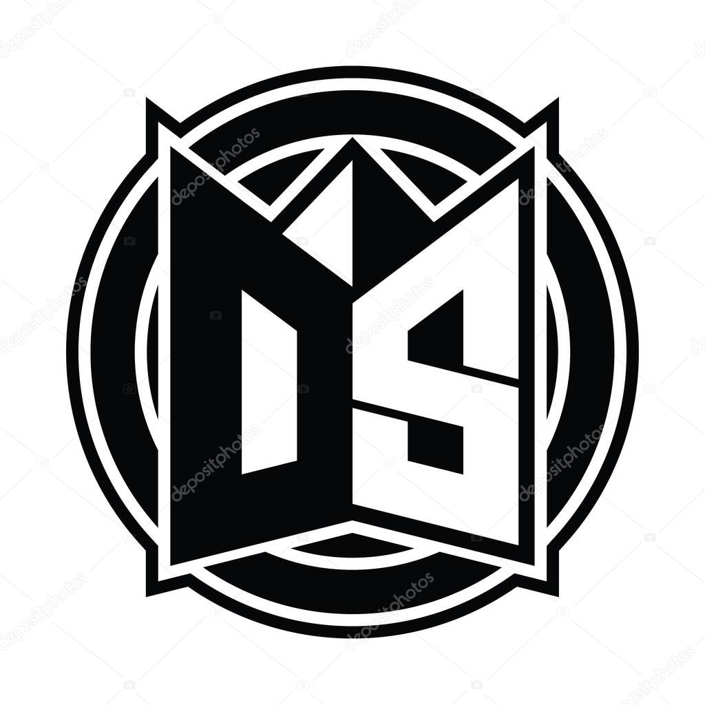 DS Logo monogram design template with mirror shield shape and circle rounded