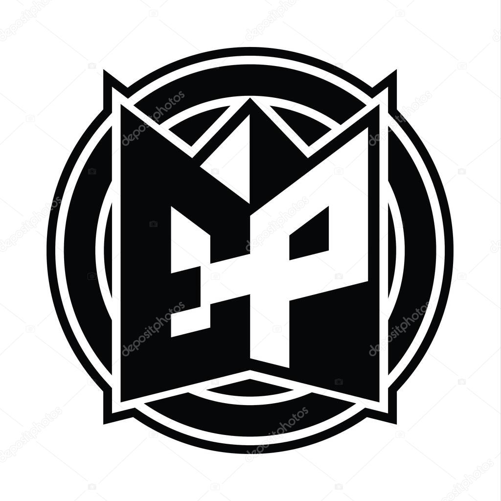 EP Logo monogram design template with mirror shield shape and circle rounded