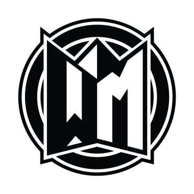 WM Logo monogram tasarım şablonu ayna kalkan şekli ve daire şeklinde yuvarlak