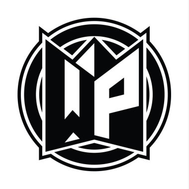 WP Logo monogram tasarım şablonu ayna kalkan şekli ve daire şeklinde yuvarlak
