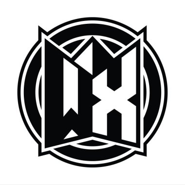 WX Logo monogram tasarım şablonu ayna kalkan şekli ve daire şeklinde yuvarlak