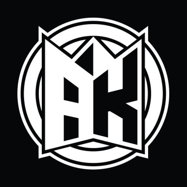 AK Logo monogram tasarım şablonu ayna kalkan şekli ve daire şeklinde yuvarlak