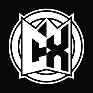 CX logo monogram tasarım şablonu ayna kalkan şekli ve daire şeklinde yuvarlak