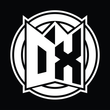 DX Logo monogram tasarım şablonu ayna kalkan şekli ve daire şeklinde yuvarlak
