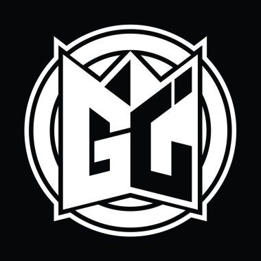 GJ logo monogram tasarım şablonu ayna kalkan şekli ve daire şeklinde yuvarlak
