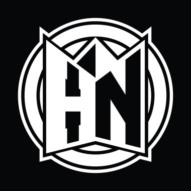 HN Logo tasarım şablonu ayna kalkan şekli ve daire şeklinde yuvarlak