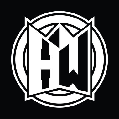 HW logo monogram tasarım şablonu ayna kalkan şekli ve daire şeklinde yuvarlak