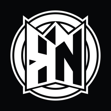 KN Logo monogram tasarım şablonu ayna kalkan şekli ve daire şeklinde yuvarlak