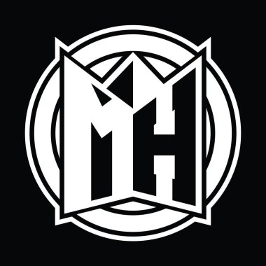 MH Logo tasarım şablonu ayna kalkan şekli ve daire şeklinde yuvarlak
