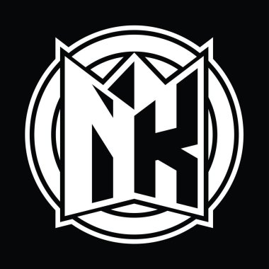 NK Logo tasarım şablonu ayna kalkan şekli ve daire şeklinde yuvarlak