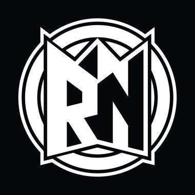 RN Logo tasarım şablonu ayna kalkan şekli ve daire şeklinde yuvarlak