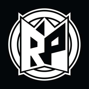 RP Logo monogram tasarım şablonu ayna kalkan şekli ve daire şeklinde yuvarlak