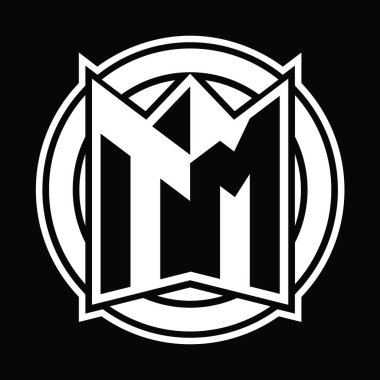 TM Logo tasarım şablonu ayna kalkan şekli ve daire şeklinde yuvarlak