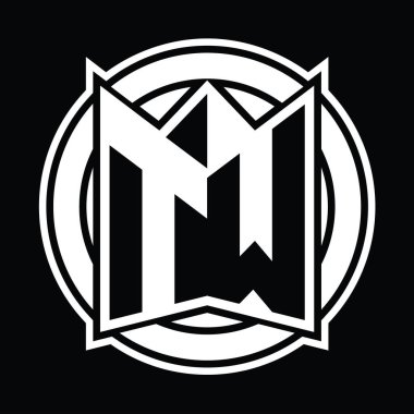 TW logo monogram tasarım şablonu ayna kalkan şekli ve daire şeklinde yuvarlak