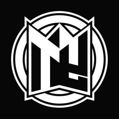 TY Logo monogram tasarım şablonu ayna kalkan şekli ve daire şeklinde yuvarlak