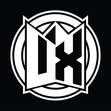 UX Logo tasarım şablonu ayna kalkan şekli ve daire şeklinde yuvarlak