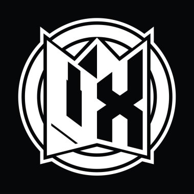 VX Logo monogram tasarım şablonu ayna kalkan şekli ve daire şeklinde yuvarlak