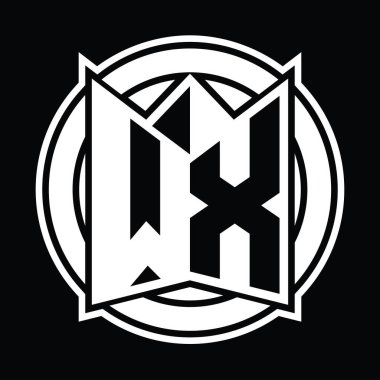 WX Logo monogram tasarım şablonu ayna kalkan şekli ve daire şeklinde yuvarlak