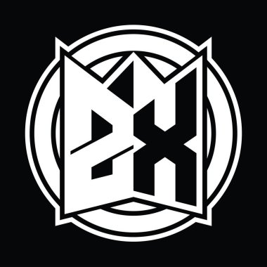 ZX Logo monogram tasarım şablonu ayna kalkan şekli ve daire şeklinde yuvarlak