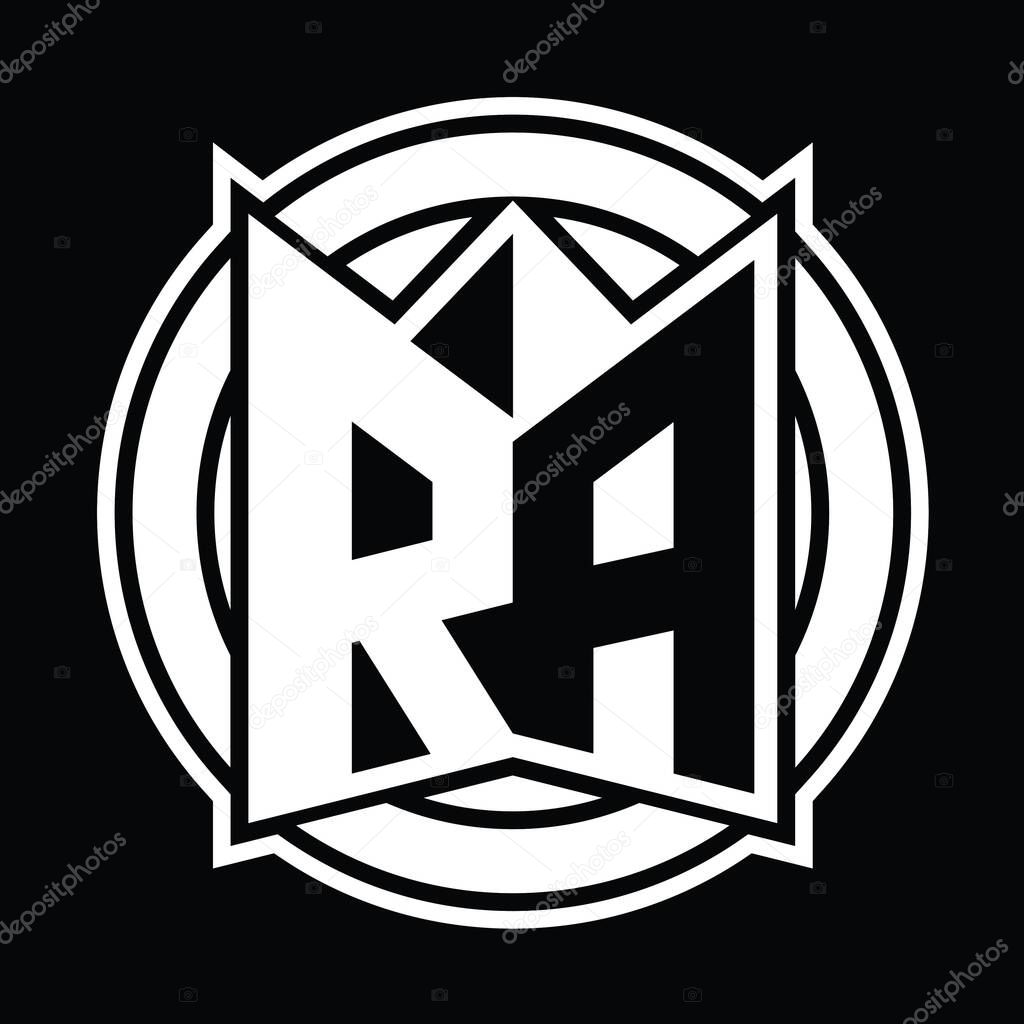 RA Logo monogram design template with mirror shield shape and circle rounded