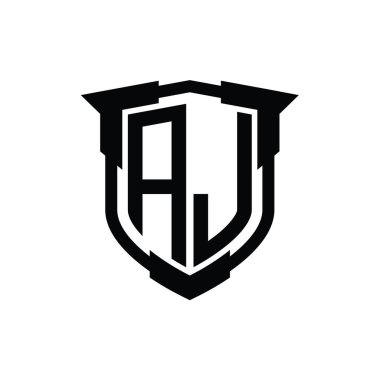 Kalkan şekli tasarım şablonlu AJ logo monogram harfi