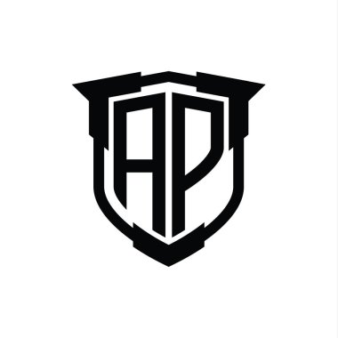 Kalkan şekli tasarım şablonlu AP logo monogram harfi