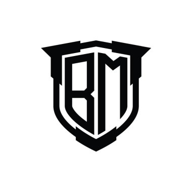 BM Logo monogram harfi ve kalkan şekli tasarım şablonu