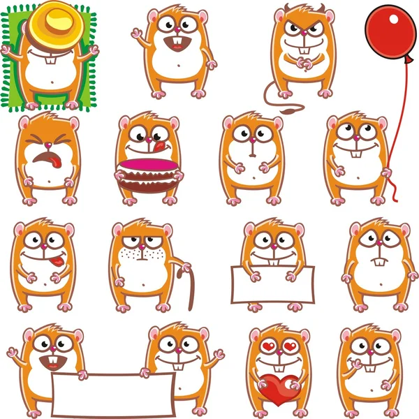 15 hamsters sonrientes — Vector de stock