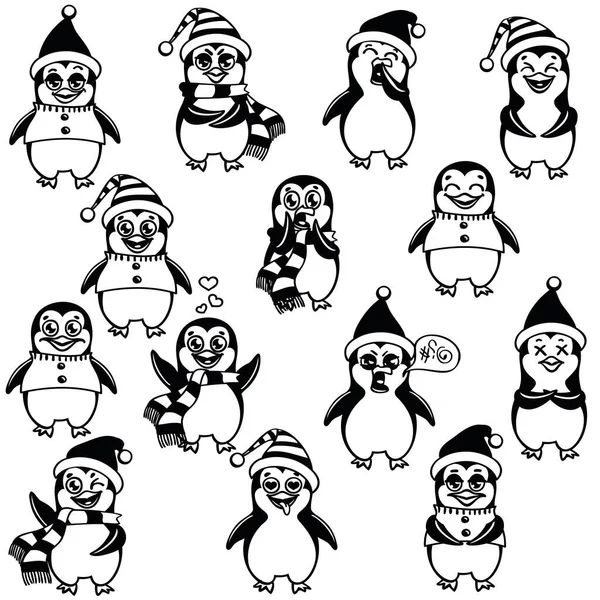 Vektorový vánoční tučňák černý jeden barevný obrys — Stockový vektor