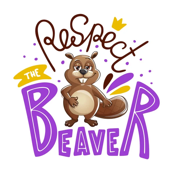 Rispettare il Beaver caratteri divertenti lettering Vettoriale Stock