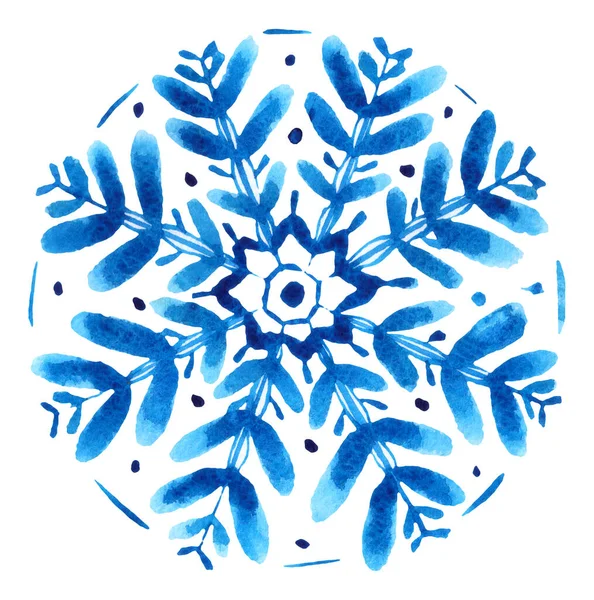Flocons de neige bleu aquarelle isolés sur blanc. Illustration d'hiver peinte à la main. — Photo