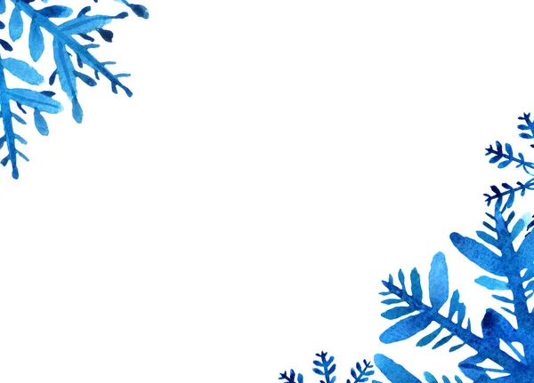 Moldura Inverno Com Flocos Neve Aquarela Azul Fundo Branco Retângulo — Fotografia de Stock