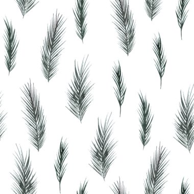Beyaz arkaplanda suluboya iğne dalları olan kusursuz desen.