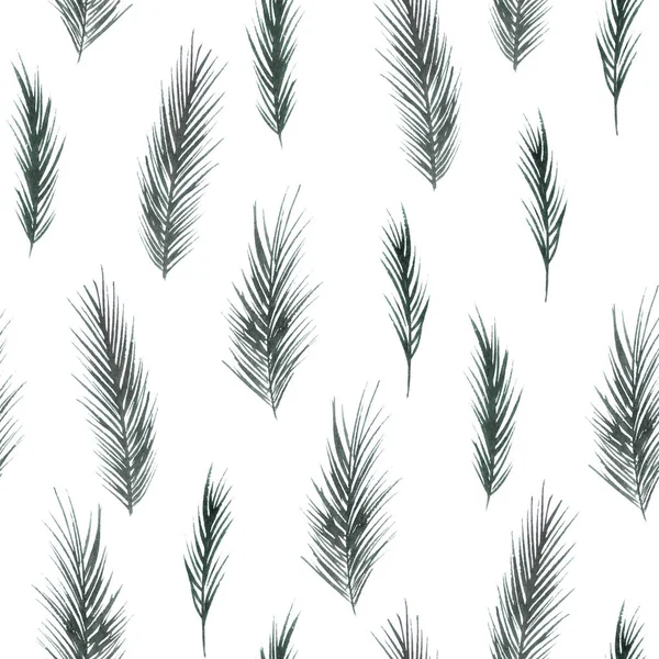 Beyaz arkaplanda suluboya iğne dalları olan kusursuz desen.