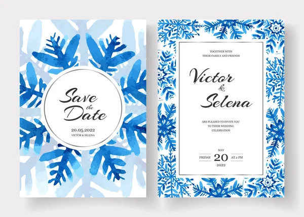 Winter Hochzeitskarten Design Set Mit Aquarell Schneeflocken Speichern Sie Die — Stockvektor