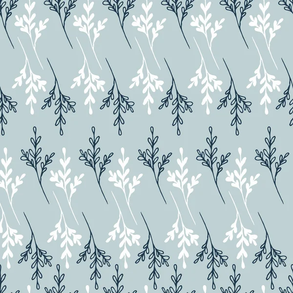 青と白のハーブの行と冬の植物シームレスなパターンライトブルーの背景に. — ストックベクタ